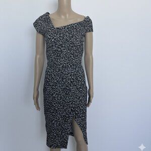 NICHOLAS Off-Shoulder Black & White MIdi Dress